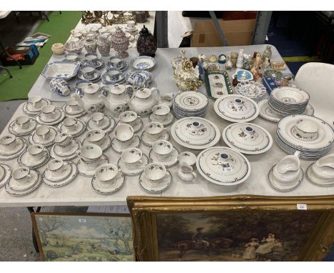 A LARGE QUANTITY OF ROYAL DOULTON 'OLD COLONY' DINNERWARE TO INCLUDE VARIOUS SIZED PLATES, LIDDED SERVING DISHES AND TUREENS,