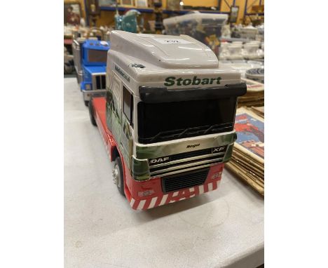 TWO VINTAGE TRUCKS, ONE AN EDDIE STOBART THE OTHER A PLAYMOBIL 