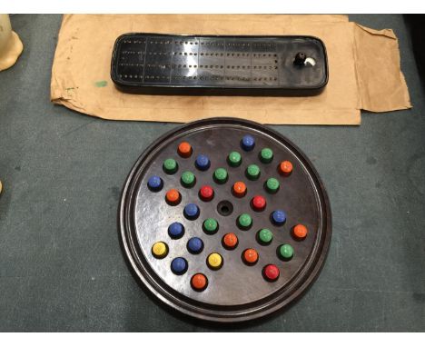 TWO VINTAGE BAKELITE GAMES, SOLITAIRE AND A PEG BOARD TRUMP MAKER 