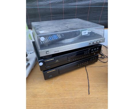 A TOSHIBA RECORD PLAYER, A MARANTZ CD PLAYER AND A MARANTZ STEREO TUNER 