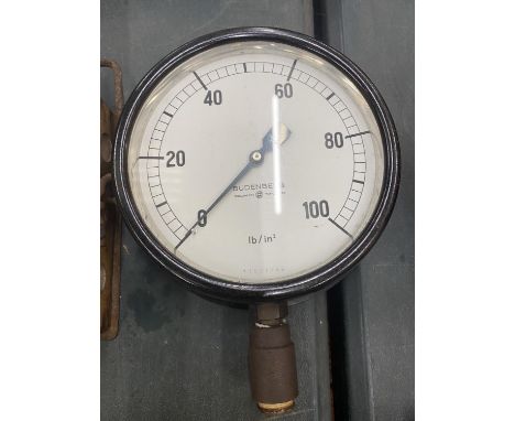 A VINTAGE RENAULT FOOT WARMER AND PRESSURE GUAGE 
