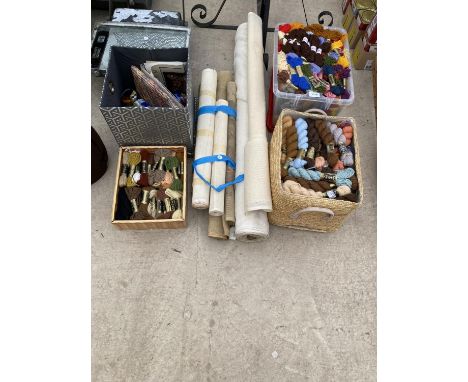 A LARGE QUANTITY OF WOOL, YARN AND TAPESTRY SHEETS ETC 