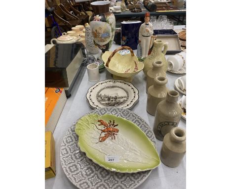 VARIOUS CERAMICS TO INCLUDE A BELLARMINE JUG, STONEWARE BOTTLES, CARLTONWARE ETC 