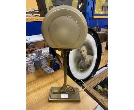 AN ART DECO BRASS TABLE LAMP WITH ORIGINAL FROSTED GLASS SHADE 