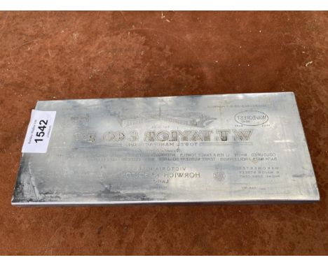 A VINTAGE STEEL 'W.T.TAYLOR &amp;CO LTD HORWICH NR BOLTON' PRINTING BLOCK 