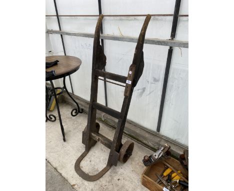 A VINTAGE WOODEN AND METAL SACK TRUCK 