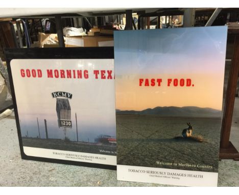 TWO MARLBORO CIGARETTE ADVERTISING POSTERS WITH PERSPEX COVERING 