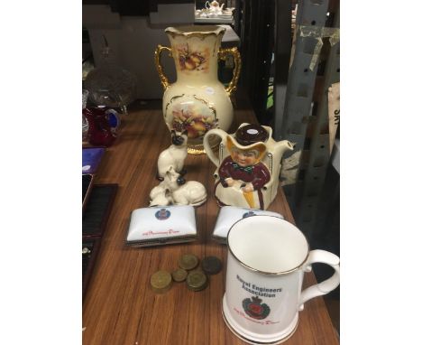 TWO ROYAL ENGINEERS, POTTERIES BRANCH, CERAMIC AND METAL TRINKET BOXES, A VICTORIAN FLORAL VASE, A TONY WOOD 'DARBY AND JOAN'