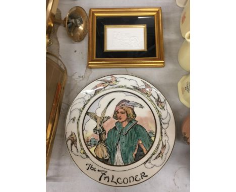 A SPODE FRAMED DEPICTING A POTTER PLUS A ROYAL DOULTON 'FALCONER' PLATE 