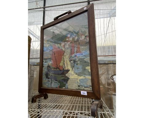 A VINTAGE OAK FRAMED TAPESTRY FIRE SCREEN 