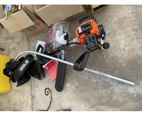 A PARKER BRAND PGMT-5200 PETROL MULTI TOOL WITH CHAINSAW AND STRIMMER ATTATCHMENT 