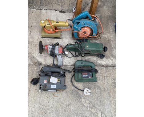 SIX VARIOUS POWER TOOLS TO INCLUDE SANDERS, ROUTERS, ETC 