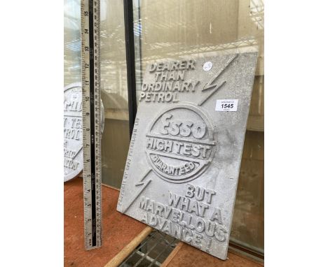 AN ALUMINIUM 'ESSO HIGH TEST' ADVERTISING PRINTING BLOCK 