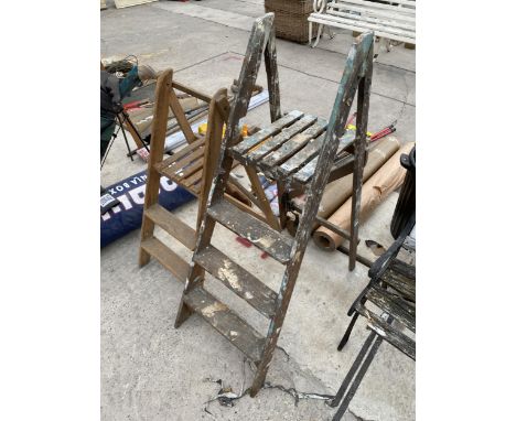 TWO SMALL VINTAGE WOODEN STEP LADDERS 