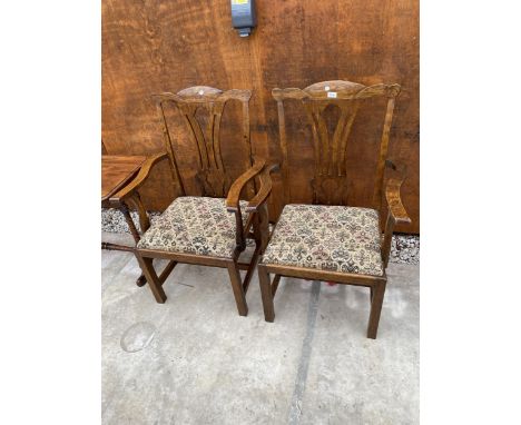 A PAIR OF OAK CHIPPENDALE STYLE CARVER CHAIRS 