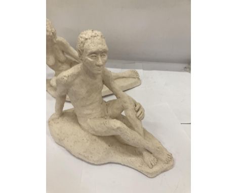 TWO ABSTRACT STONE EFFECT NUDE FIGURES 