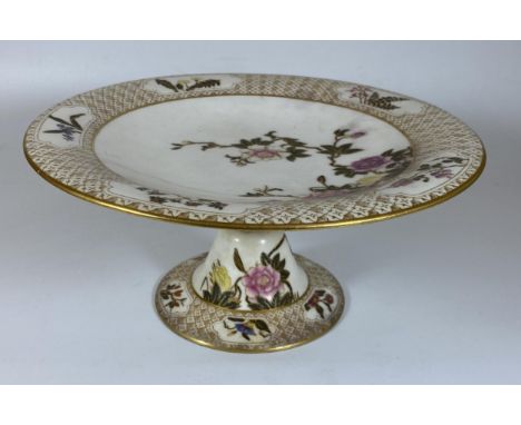 A LARGE ROYAL WORCESTER PEDESTAL DISH, DIAMETER 25CM, (A/F) 