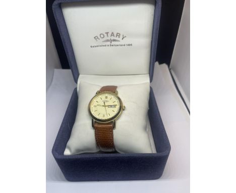 A ROTARY WRIST WATCH IN A PRESENTATION BOX SEEN WORKING BUT NO WARRANTY 