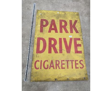 A VINTAGE METAL 'PARK DRIVE CIGARETTES' SIGN 