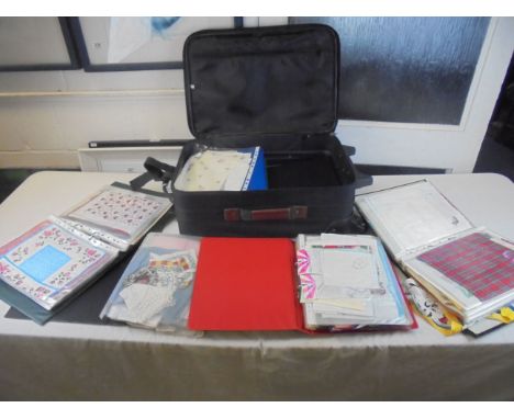 Seven Ring Binders containing various vintage fabric, cotton and linen including novelty handkerchiefs, head scarves, napkins