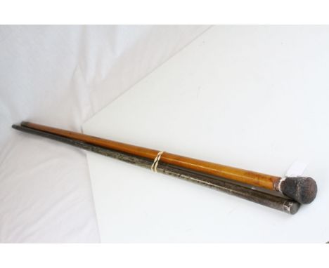 Early 20th century Walking Stick with Silver Cap together with another Walking Stick