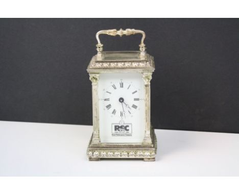 English made 11 jewel carriage clock commemorating the 25th anniversary of the Royal Shakespeare Company.