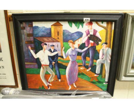 C Loft Oil on Board Portrait of Basque Peasants participating in a folk dance, signed, 49.5cms x 60cms