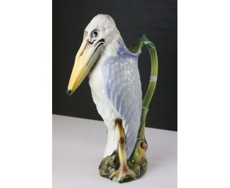 St Clement / Keller Majolica Absinthe Pitcher depicting a Marabou Stork, makers mark  ' SCT ' for St Clement and ' KG ' for K