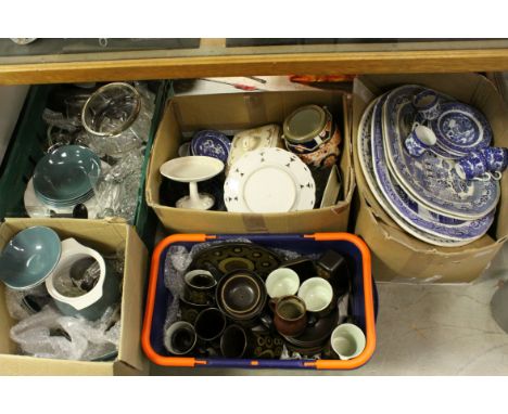 Large selection of Ceramics and Glass including Blue and White Tea and Dinner ware, part Denby Teaset, part Poole Pottery Set