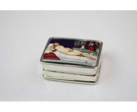 Silver Pill Box, the lid depicting pictorial nude image