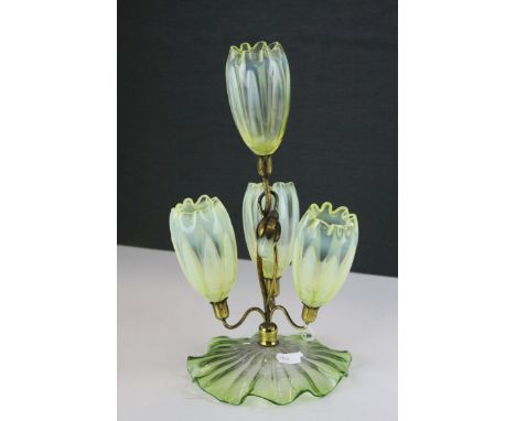 Art Nouveau Vaseline Glass Epergne (crack to one of the flowers)
