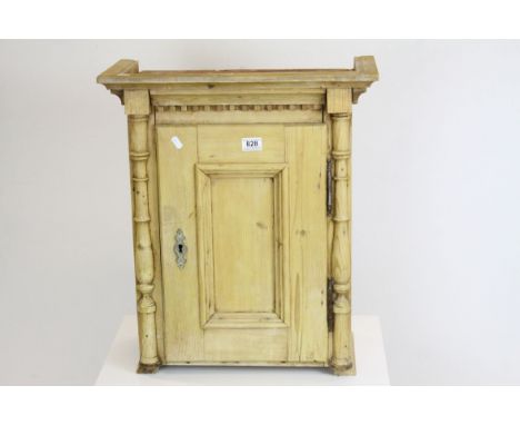 19th century Pine Hanging Wall Cabinet, the single panel door opening to reveal a shelf, 53cms wide x 63cms high