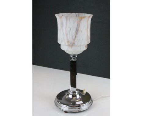 Art Deco Table Lamp with Mottled Glass Shade on a Chrome Base, 35cms high