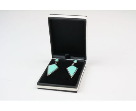 Pair of Silver and Turquoise set Art Deco style Earrings