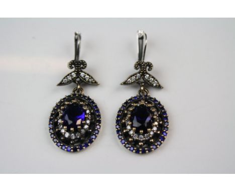 Pair of Silver CZ Renaissance style Drop Earrings