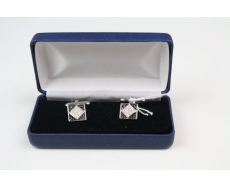 Pair of Silver and CZ Cufflinks, cased