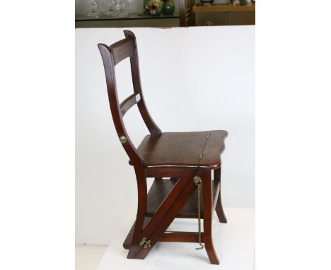 Mahogany metamorphic library chair which converts to step ladders