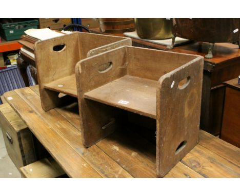 Pair of 19th century reversible Box Stools with carry handles at the top and bottom, 41cms wide x 41cms high together with a 