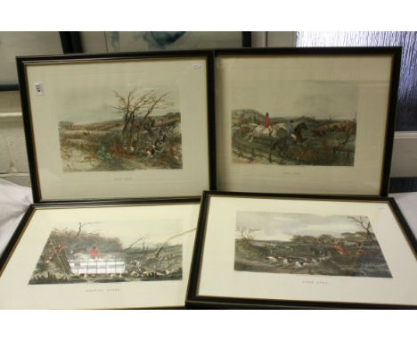 After W J Shayer, Set of Four Prints of 19th century Coloured Hunting Scene Engravings, image size 27cms x 40cms, all contain