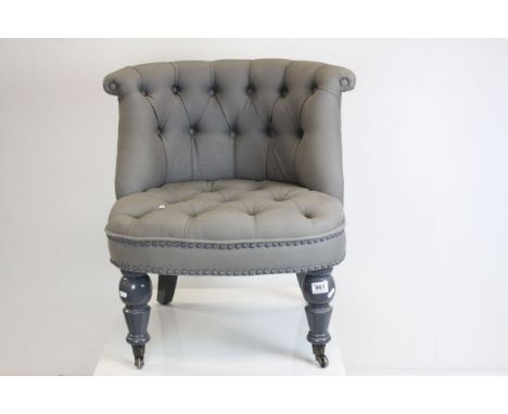 Modern Grey Button Back Upholstered Low Tub Chair