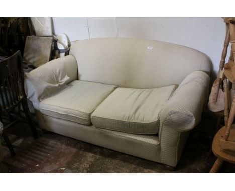 Late 19th / Early 20th century Drop-End Two Seater Sofa upholstered in cream fabric, 160cms long