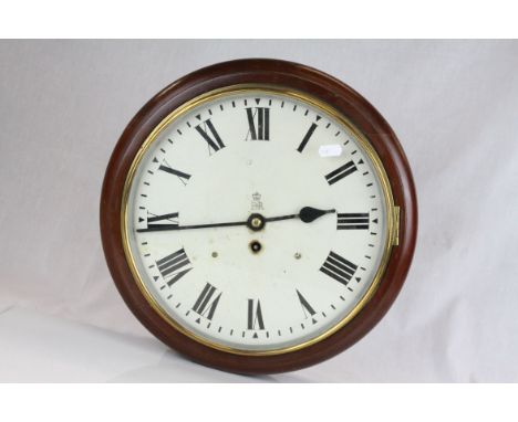 Elizabeth II Wooden Cased Circular Wall Clock, having enamelled dial with Roman numerals and crowned ERII cipher, probably GP