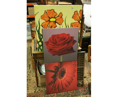 Modern School, Three Art Print Studies on Canvas of Flowers in Bloom, various sizes