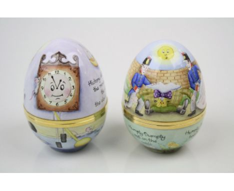Two Elliot Hall Enamel nursery rhyme egg trinket boxes to include "Humpty Dumpty" numbered 16/75 together with "Hickory Dicko