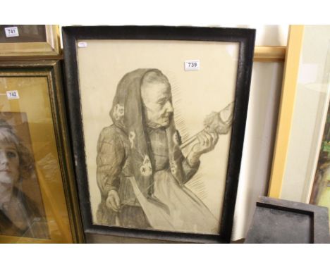 19th century Portrait of an Elderly Lady Parasol maker, signed, 61.5cms x 44cms