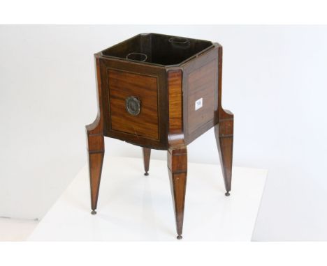 Early 20th century Walnut Inlaid Plant Holder with drop ring handles and metal liner, 48cms high