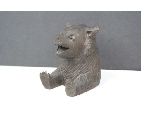 Antique Black Forest inkwell with hinged lid in the form of a Bear.