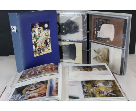 Over 550 Postcards contained in two albums, all cat themed and including over 180 Alfred  Mainzer / Max Kunzli Cards plus Lou