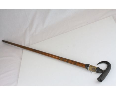 Late 19th / Early 20th century Alpine Mountaineering Walking Stick with Chamois Antler Handle and inscribed to shaft 