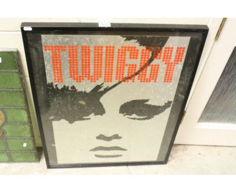 Retro Foil Art Print Portrait of 1960's model Twiggy, 75cms x 50cms